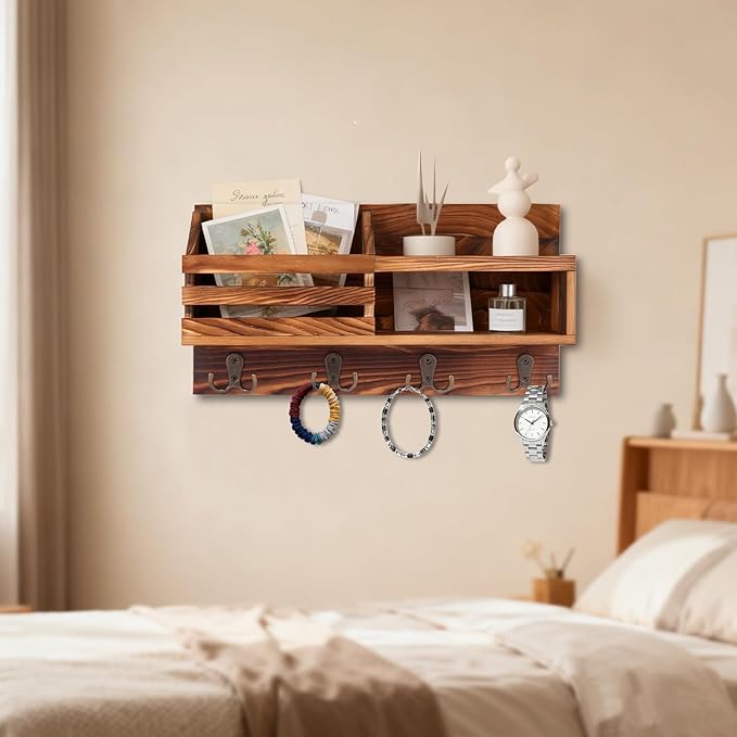Key and Mail Holder for Wall, Mail Organizer Wall Mount with Shelf, Farmhouse Entryway Decor for Organizing A4 Bags,Wallet, D