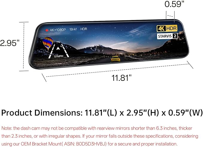 Pelsee S12 Pro Mirror Dash Cam with STARVIS 2 Sensor, Rear View Mirror Camera 5.8GHz WiFi, 4K Front and 1080P Rear Backup Cam