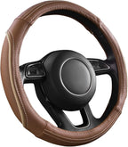 CAR PASS Brown Delux Leather Steering Wheel Cover, Universal Fit for Suvs,Sedans,Vans,Small Trucks for 14.5" to 15"(Brown & B