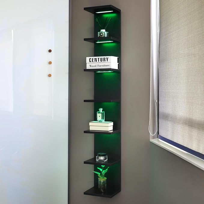 7 Tier Wall Shelves with RGB, Lack Wall Shelf Unit, Vertical Shelf with Remonte Control,Black Shelves