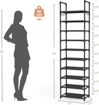 LANTEFUL 10 Tiers Shoe Rack 25 Pairs Large Capacity Tall Shoe Organizer Sturdy Shoe Storage with Two Hooks Space Saving Metal