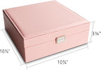 Frebeauty Earring Organizer Classic Jewelry Box 50 Slots Double Layer Jewelry Storage Case with 6 Necklace Hook and Bracelet 