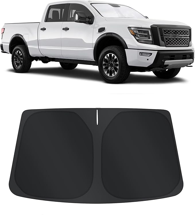 TINGLU Sun Shade for Nissan Titan 2020-2024 Accessories Windshield Sun Shade Window Shade UV Rays Protection Sun Visor Cover with Steering Wheel Sunshade Storage Bag