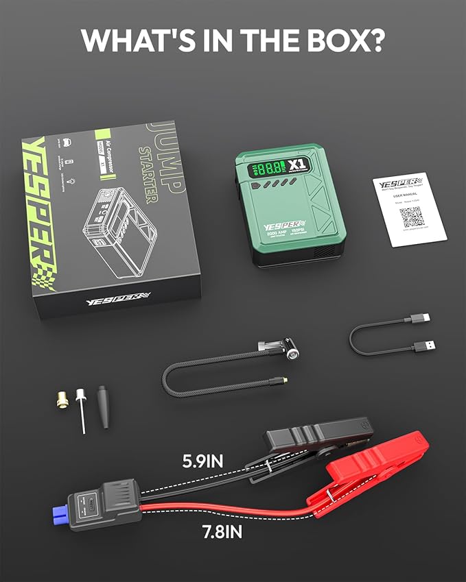 YESPER Jump Starter with Air Compressor 2000A 150PSI Battery Jumper Starter Portable(8L Gas/6L Diesel) 12V Car Jump Pack