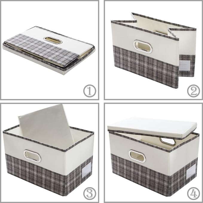 PRANDOM Large Collapsible Storage Bins with Lids [3-Pack] Fabric Foldable Storage Boxes Organizer Containers Baskets Cube wit