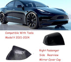 Compatible with Tesla Model Y Side Mirror Cover Replacement 2021 2022 2023 2024, Right Passenger Side Rearview Mirror Cover Cap for Model Y Accessories(Black)