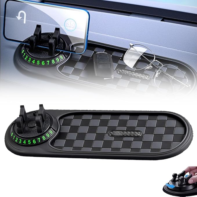 Anti Slip Mat for Car Dashboard, 2025 New Multifunctional Car Anti-Slip Mats with Temporary Parking Number, Universal Rotatab