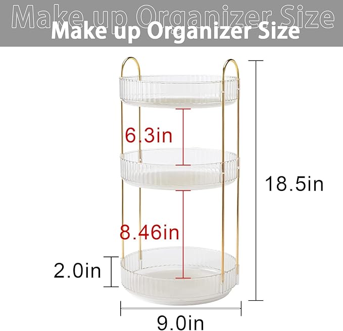 shuang qing Rotating Makeup Organizer for Vanity, Large Capacity Skincare Perfume Storage, Bathroom Counter Organizer, 360 Sp