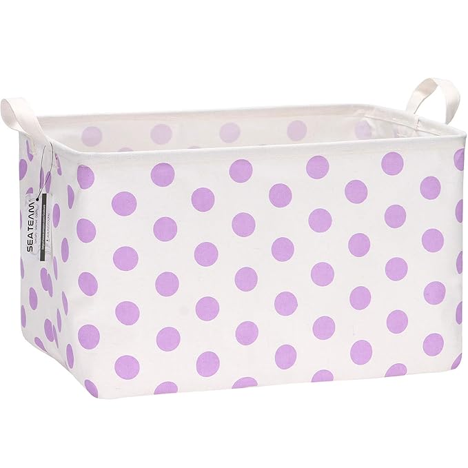 Sea Team Collapsible Canvas Fabric Storage Basket with Handles, Rectangle Waterproof Storage Bin, Box, Cube, Foldable Shelf B