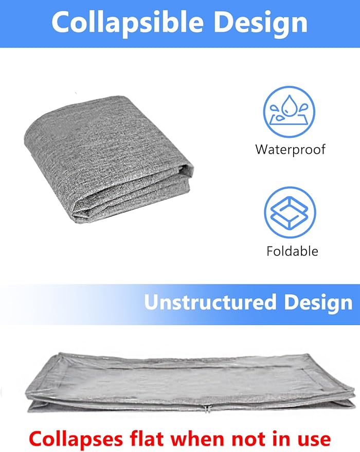 Low Profile Under Bed Storage, 3-Inch High Foldable Underbed Storage Bins with Lid & Zipper, No Structure, Super Slim Clothes