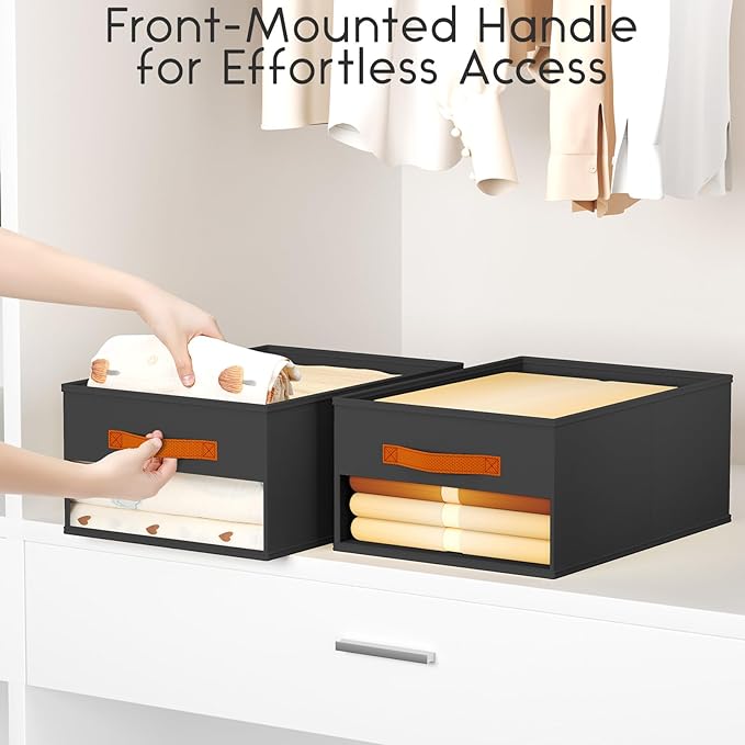 Homsorout Drawer Organizers and Storage - 12 Pack Foldable Pants Organizer with Clear Window & Handles, Fabric Closet Organiz