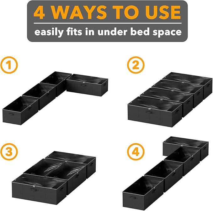 SpaceAid 4 Pack 10" High Under Bed Storage Containers, Large Underbed Storage Organizer Bins with Lids for Bedroom, Dorm, Clo