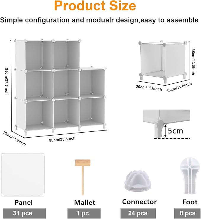AWTATOS 8 Cube Storage Organizer, Closet Organizer Storage Shelf, Bookcase Bookshelf, DIY Stackable Storage Cubes Shelves for