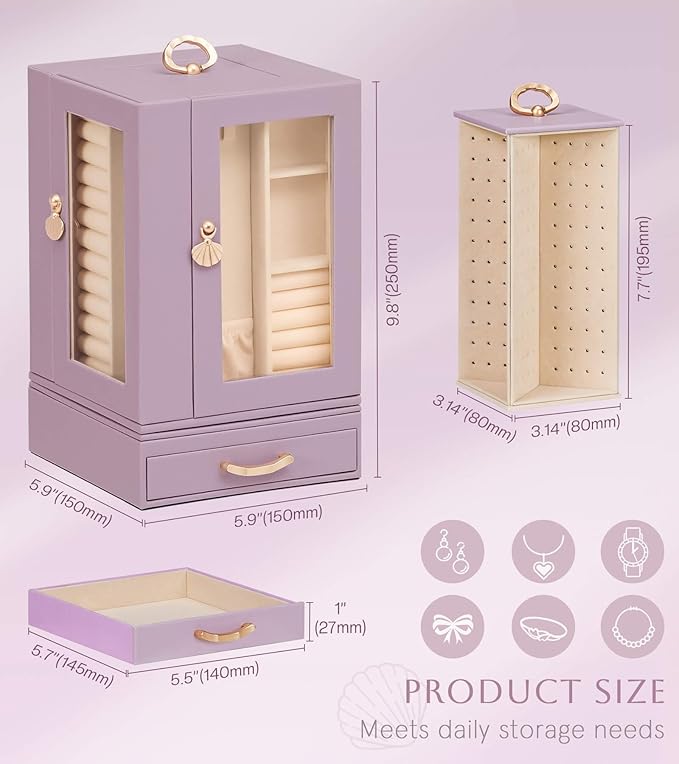 Enthralite Jewelry Box large for Dresser: Women Necklace Ring Storage Organizer with Compartments - Elegant Earring Holder Di
