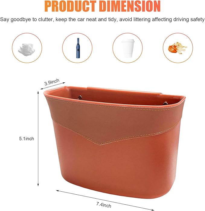 Car Trash Can, Mini Auto Garbage Bin Multipurpose Storage Container with Slot Clip, Waterproof Leather Small Dustbin Interior Accessories for Vehicle Door Front Back Seat (Orange)