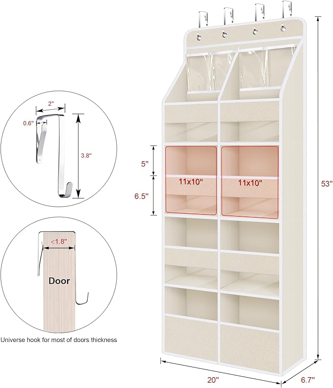 Univivi 5-Shelf Fabric Door Storage Over Door Hanging Organizer with 8 Large Pockets and 4 Small PVC Pockets Closet Cabinet W