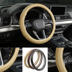Cxtiy Genuine Leather Steering Wheel Cover with Ventilation Holes Luxury Cowhide,Breathable and Anti-Slip,14.5-15 inch(Beige)