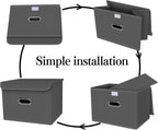 Fabric Foldable Collapsible Storage Cube Bin Organizer Basket with Lid, Handles, Removable Divider for Home, Closet (Grey, 6P