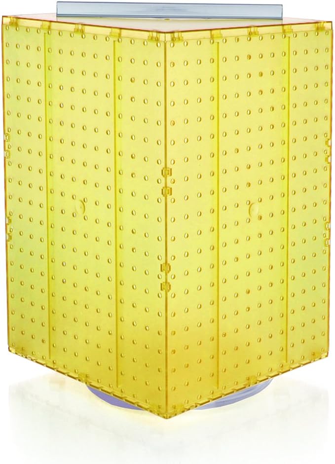 Azar Displays 701414-YEL Rotating Stand - 4-Sided Racks - Peg Carousel (14" W x 14" D x 20" H) - Easy Assemble Revolving Disp