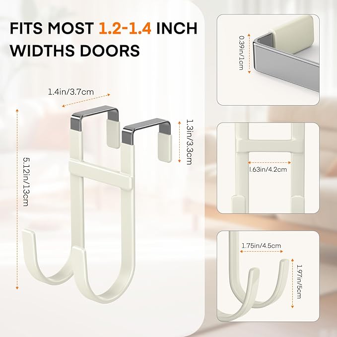 FYY Over The Door Hooks - 4 Pack Heavy Duty Dual-Hook Organizer Hanger with Non-Slip Rubber for Towels, Clothes, Hats & Bags 