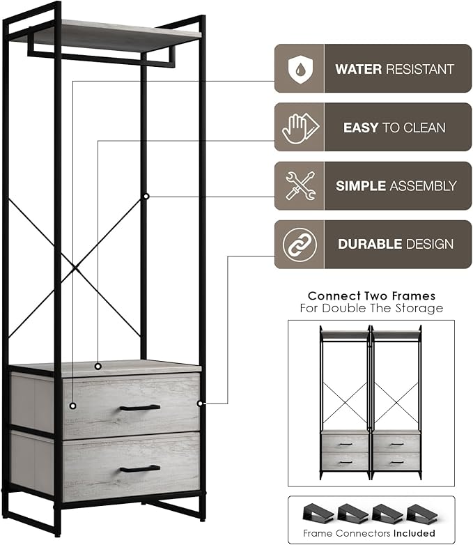 Sorbus Clothing Rack with Drawers - Clothes Stand Dresser - Wood Top, Steel Frame, & Fabric Drawers - Tall Closet Storage Org