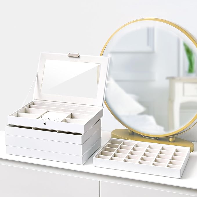 ProCase 5 Layers Stackable Jewelry Tray Box, Stackers Jewelry Trays for Dresser Drawer Storage, Jewelry Organizer Case with L