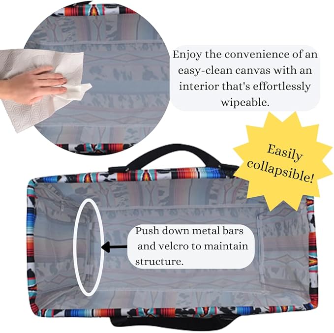 NGIL Extra Large Utility Tote Reusable Grocery Bag Oversized Collapsible for Groceries, Storage, Picnic, Beach (Cow Serape-Black)