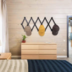 SCUNDA Accordion Wall Hanger with 16 Hooks, Wooden Wall Expandable Coat Rack for Coat, Hats, Baseball Caps, Coffee Mug, Jewel