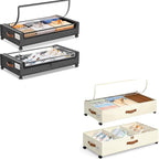 Yecaye Under Bed Storage with Wheels, 2Pack Grey Under Bed Storage Containers and 2Pack Beige Under Bed Shoe Storage with Div