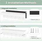 Magnetic Key Holder Wall Mount, Small Metal Key Rack with Tray, 9.6 Inch, 6 Hooks, 2 Installation Options, White