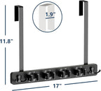 Lorbro Broom Holder Door Mount, Over the Door Broom and Mop Holder with 2 Over Door Hooks, Wood Broom Hanger, Tool Rack Organ