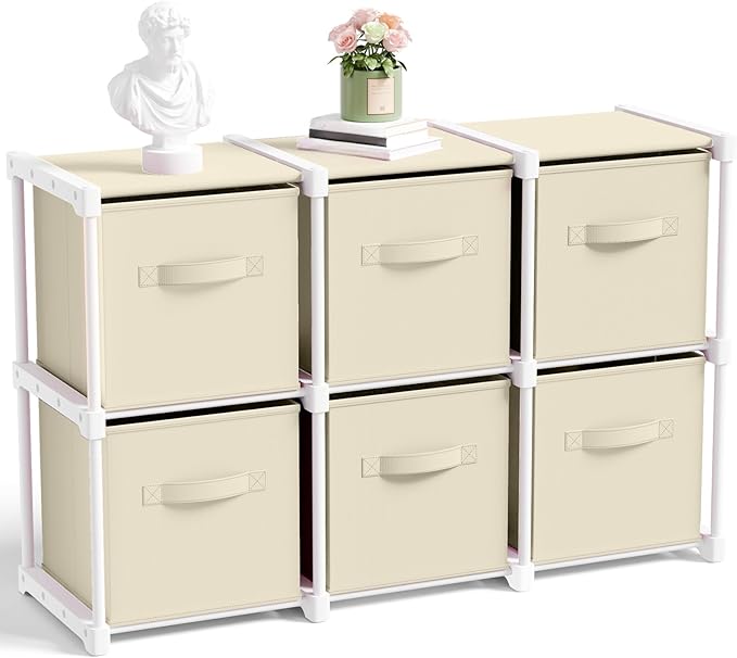 6 Cube Storage Organizer with Shelf Back to School Boxes 11 Inch Toy Storage Bins Closet Organizers Drawers Fabric Dresser fo