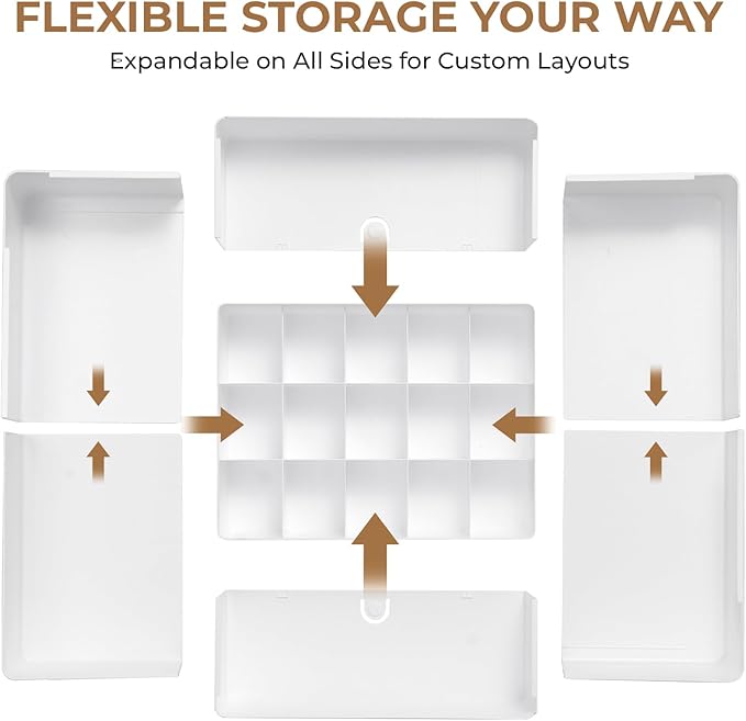 Adjustable Drawer Organizer – 19-Grid Divider for Socks, Bras & Panties, Closet Storage Box for Underwear & Dresser Drawers (