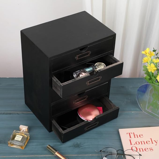 Wooden Storage Box with 5 Drawers Apothecary Drawers Vintage Wooden Drawers Wood Desktop Organizer with Drawers Countertop Dr