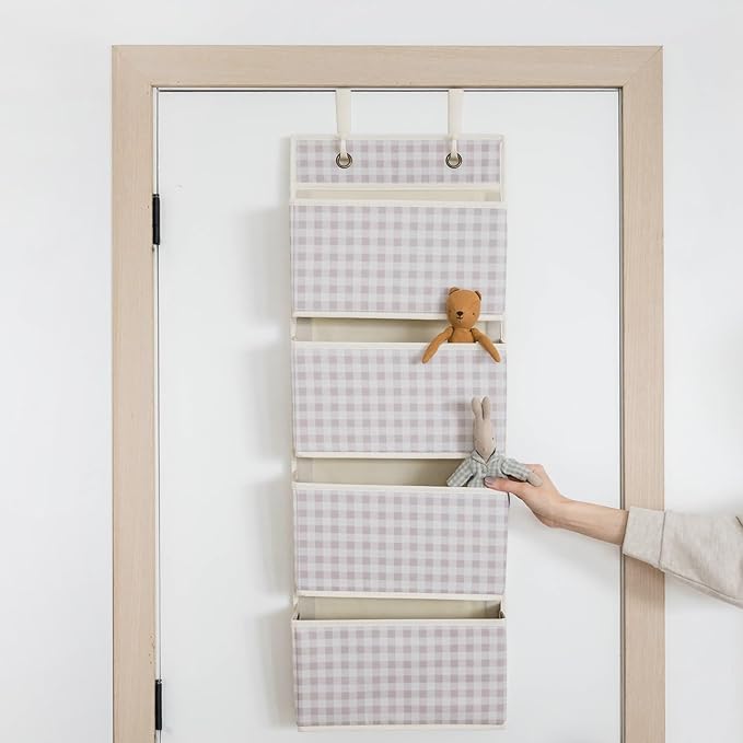 3 Sprouts Over the Door Organizer -Hanging Baby Organizers & Storage with 4 Large Pockets & 2 Hooks for Baby Clothes, Toy, St