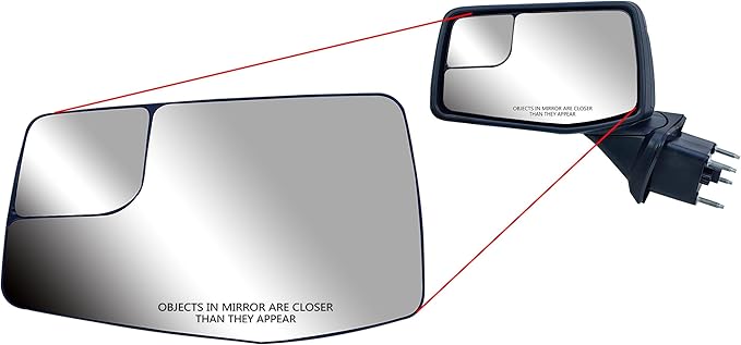 Replacement Driver Left Side Door Mirror Glass Flat Heated with Convex Blind Spot Glass For Chevrolet Silverado and GMC Sierra 1500 from 2019 to 2023