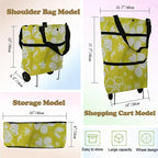Collapsible Shopping Grocery Bag with Wheels Rolling Tote Bag with Wheels Large Reusable Shopping Bags Foldable Cart(Yellow Green Flower,Large)