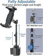 Cup Holder Car Tablet Mount [Thick Case Friendly] Aluminum Long Arm Heavy Duty Cupholder Tablet Mount for Truck/Pickup for Car Accessories, Fits iPad Pro 13/Air/Mini, Galaxy Tab, 5.5-15.6" Devices