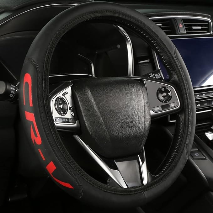 Leather Steering Wheel Cover Compatible with CR-V Universal Size(red)