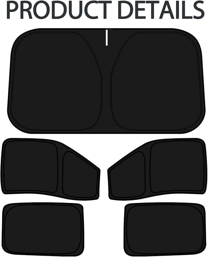D-Lumina Windshield Sun Shade for Fo-rd F-150 2021-2025 F150 Crew Cab 4 Door Accessories, Front and Side Window Shades Sun Visor Protector Block UV Rays, Foldable 2 Layers 210T Material Pack of 5