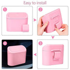NBTEPEM Pink Car Trash Can with Lid - 2 Pack, Mini Auto Garbage Can with 60 Trash Bags, Leakproof Automotive Garbage Container Bin, Multipurpose Organizers and Storage for Car, Home, Office (Pink)