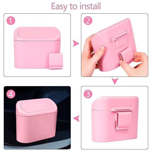 NBTEPEM Pink Car Trash Can with Lid, Mini Auto Garbage Can with 30 Trash Bags, Leakproof Automotive Garbage Container Bin, Multipurpose Organizers and Storage for Car, Home, Office (Pink)