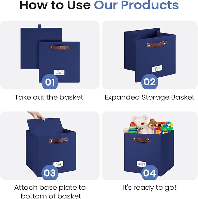 FinishingBo 6-Pack Storage Cubes with Handles & Label Holders Basket, Closet Cube Home Organizer Bins(Blue, 13 x 13 x 13 inch
