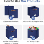FinishingBo 6-Pack Storage Cubes with Handles & Label Holders Basket, Closet Cube Home Organizer Bins(Blue, 13 x 13 x 13 inch