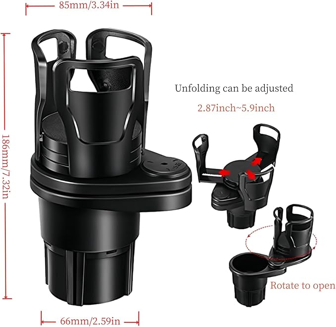 Dual Car Cup Holder Expander with 2.59" Base, 2-in-1 Universal Cup Holder Extender, 16 Cushion Pads for Stability, Expandable