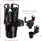 Dual Car Cup Holder Expander with 2.59" Base, 2-in-1 Universal Cup Holder Extender, 16 Cushion Pads for Stability, Expandable