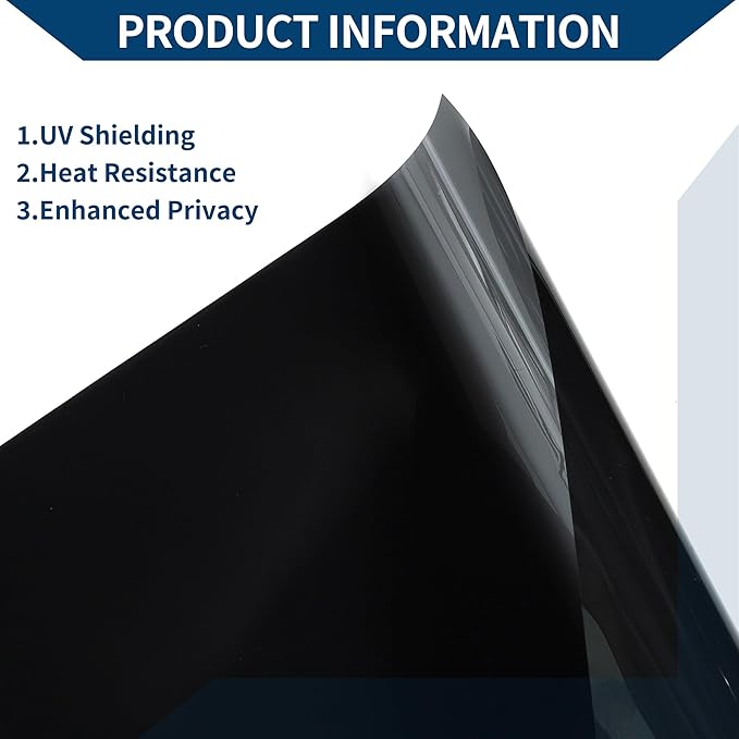 Car Window Tint Film Window Privacy Film Car Carbon 2 PLY PET 24.61 ft x 23.62 Inch 1 Pc Black VLT 16% IRR 60% UVR 95%