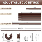 Closet Rod - Closet Rods for Hanging Clothes, 17 to 97 inch Adjustable Closet Hanging Rod, Heavy Duty Clothes Rod Clothing Ba