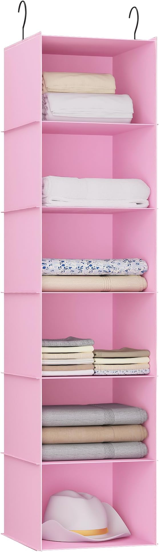 Hanging Closet Organizer, Easy Mount Foldable 6-Shelf Hanging Closet Wardrobe Storage Shelves, Clothes Handbag Shoes Accessor