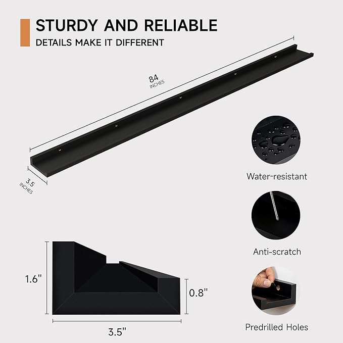 Floating Picture Ledge Shelves for Wall Set of 2, 84 Inches Picture Ledge Shelf with Long Large Nursery Book Shelf for Toys S